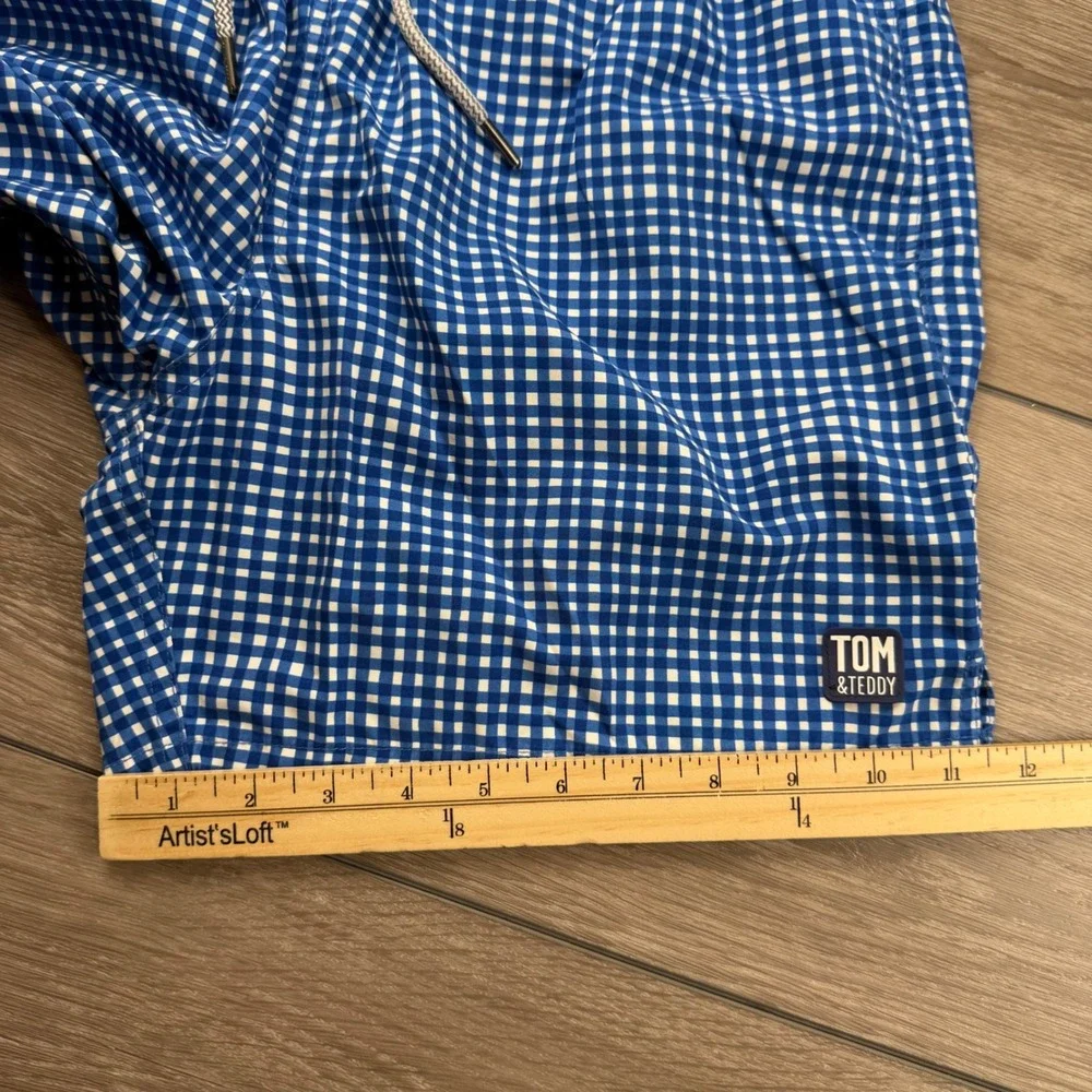 Tom & Teddy Mens Swim Trunks Gingham Check Blue White Size M